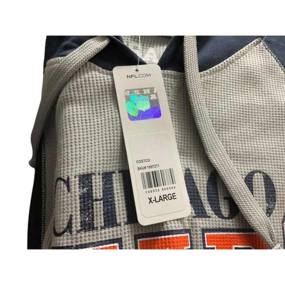 CSA Chicago Bears NFL Mens XL Waffle Knit Raglan Thermal Hoodie Grey Navy New - Picture 5 of 13